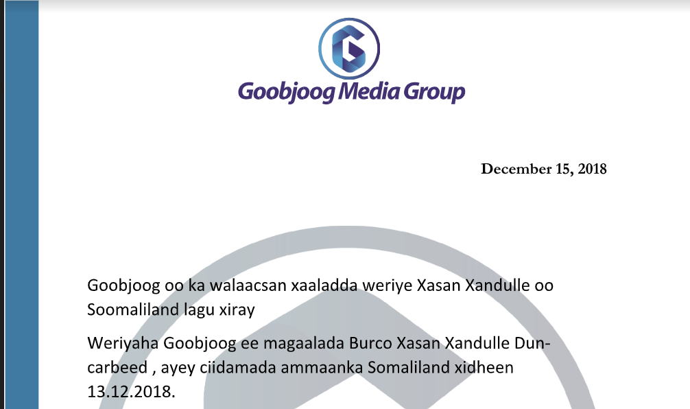 Akhriso War-saxaafadeedka: Goobjoog Oo Somaliland Ka Dalbatay Sii-deynta Weriyaheeda Ku Xidhan Burco